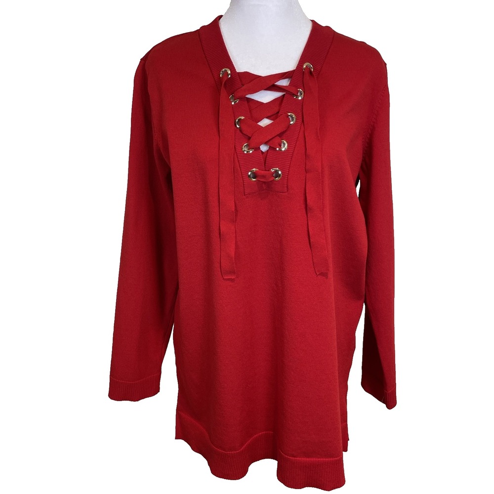 INC New with Tags Women's Lace Up Tunic Size M Red Zenith Boho Bohemian Casual